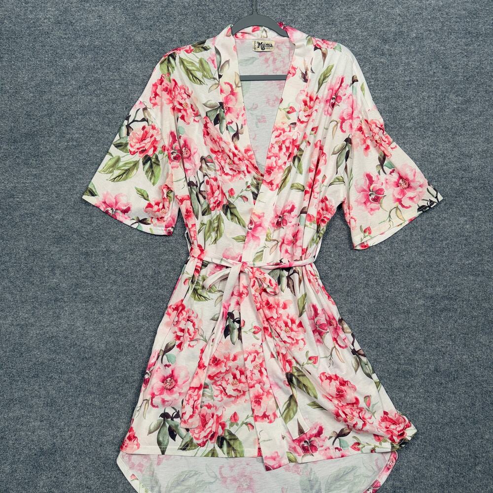 Show Me Your Mumu One Size Belted Robe White Floral Garden of Blooms‎ Kimono